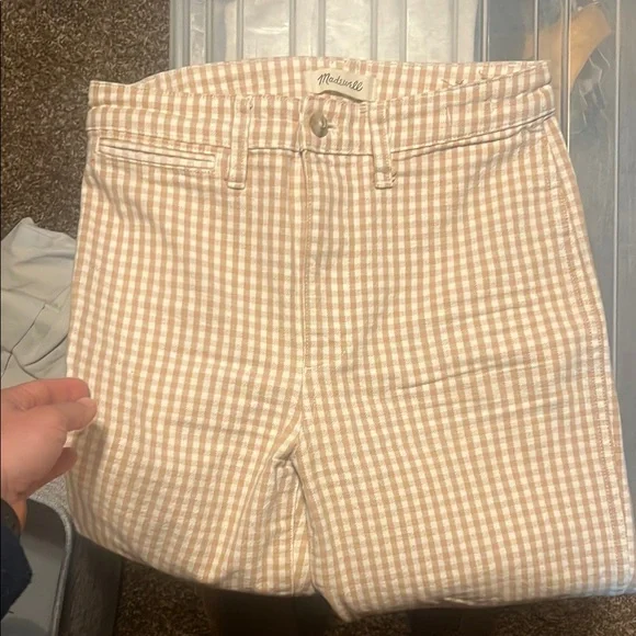 Madewell Gingham Ankle Pants in Beige and White - Picture 2 of 3
